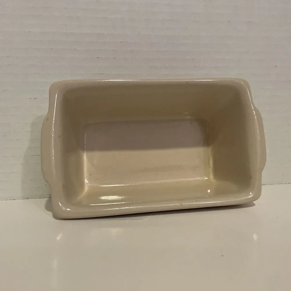 NANTUCKET Stoneware Ceramic LOAF PAN Bread Baking Mini Beige+ Tulips 🌷🌷🌷6x4